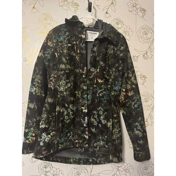 Volcom Green Floral Circle Flannel Womens Snowboarding Jacket Sz Medium - Picture 1 of 4